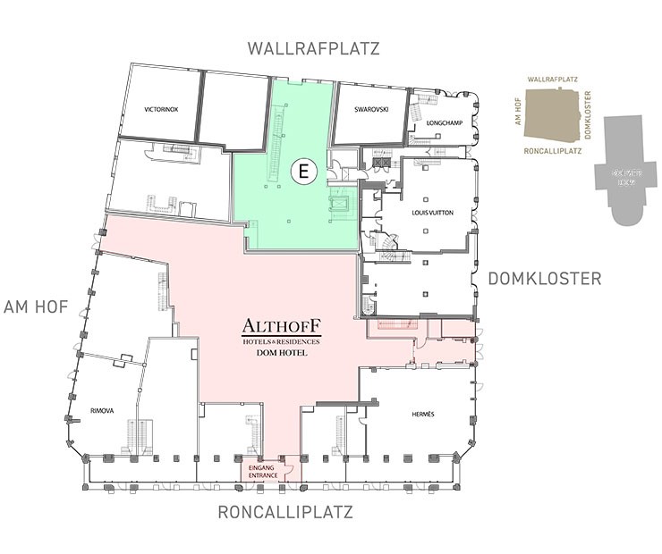 Grundriss für den Shop E im Erdgeschoss des Domcarré Köln